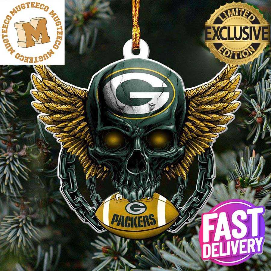 Green Bay Packers NFL Let's Go Skull Christmas Ornament Custom