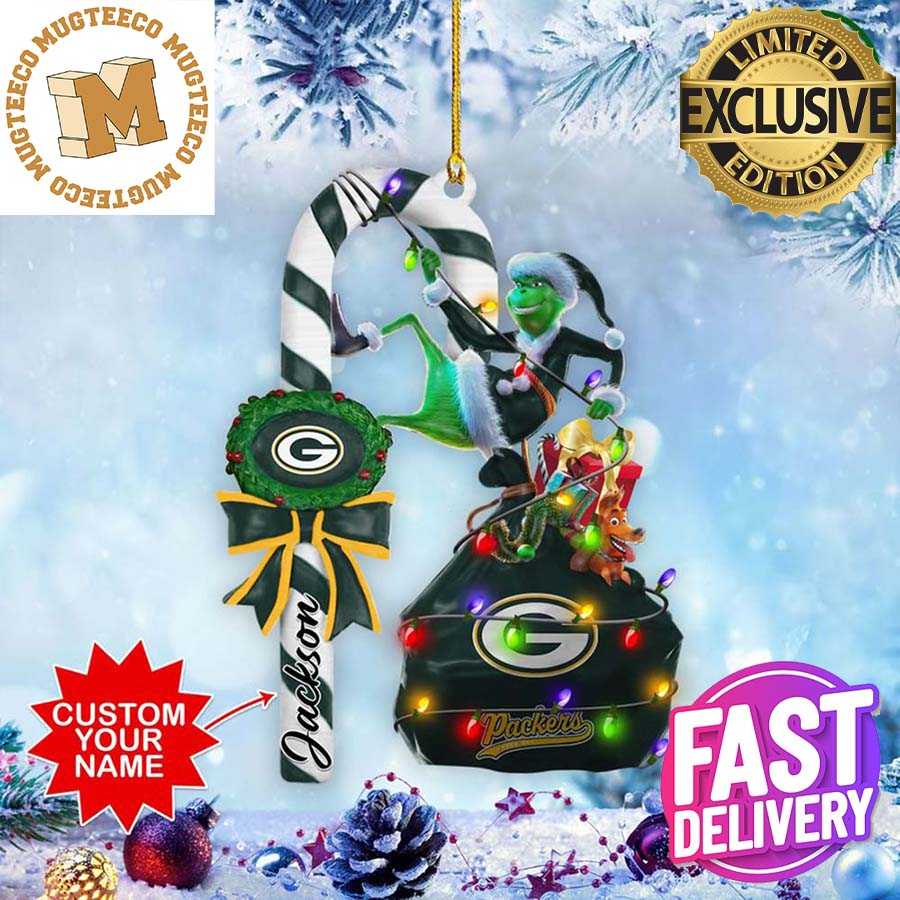 Green Bay Packers NFL Grinch Candy Cane Personalized Xmas Gifts Christmas  Tree Decorations Ornament - Mugteeco