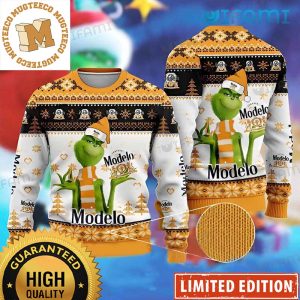 Grinch Grupo Modelo Beer Orange Black And White Holiday Ugly Sweater 2023