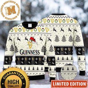 Guinness Beer Big Logo With Santa Hat Reindeer Snowy Night Christmas Ugly Sweater