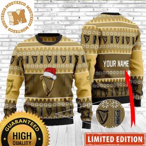Guinness Beer Big Logo With Santa Hat Yellow Chevron Pattern Personalized Xmas Ugly Sweater 2023
