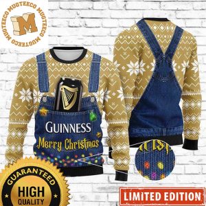 Guinness Beer Merry Christmas Denim Overalls Effect Knitting Hoiday Ugly Sweater