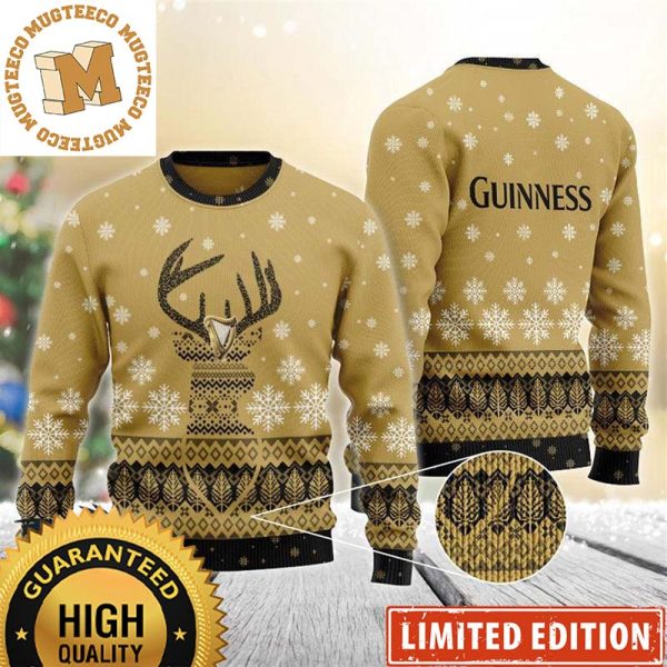 Guinness Reindeer Beer Knitting Pattern Brown Snowy Holiday Ugly Sweater 2023