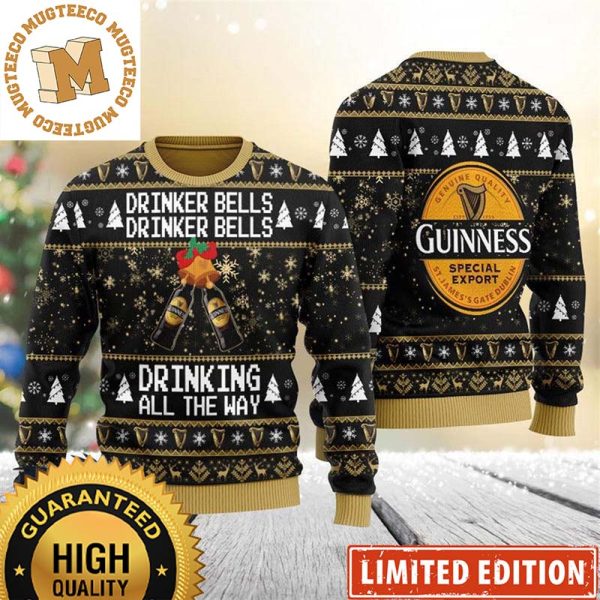 Guinness Special Export Drinker Bells Drinking All The Way Cheers Black Christmas Ugly Sweater