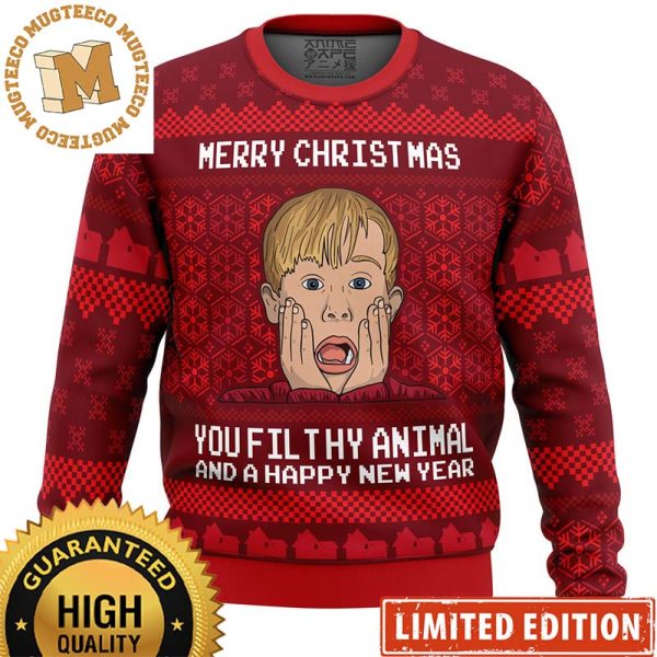 Home Alone You Filthy Animal And A Happy New Year Merry Christmas Ugly Christmas Sweater 2023