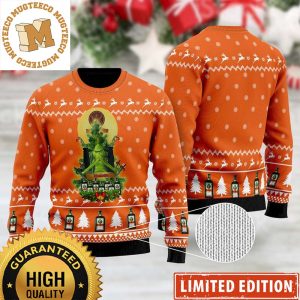 Jagermeister And Grich Sitting On The Throne Of Jagermeister Orange Knitting Christmas Ugly Sweater
