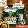 Jagermeister Big Deer Logo With Snowflakes And Pine Tree Knitting Pattern Black And Green Holiday Ugly Sweater