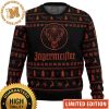 Jagermeister Big Logo Knitting Snowflakes And Pine Tree In Orange And Black Christmas Ugly Sweater