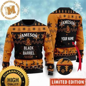 Jameson Black Barrel Whiskey Big Logo Personalized Black And Yellow Holiday Ugly Sweater 2023