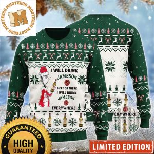 Jameson Dr Seuss I Will Drink Jameson Here Or There Everywhere Christmas Ugly Sweater