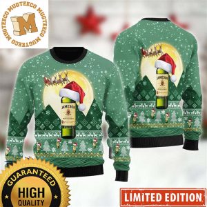 Jameson Irish Whiskey Santa Claus Sleigh Knitting Green Christmas Ugly Sweater