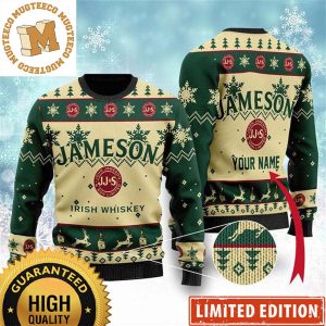 Jameson Irish Whiskey Snowflakes Reindeer Personalized Knitting Green And Beige Christmas Ugly Sweater