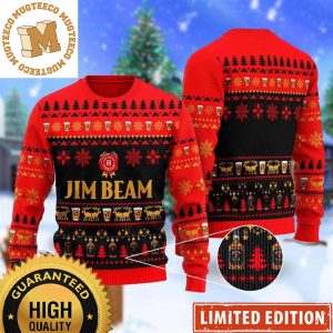 Jim Beam Bourbon Logo Christmas Scenes Knitting Pattern Red And Black Holiday Ugly Sweater