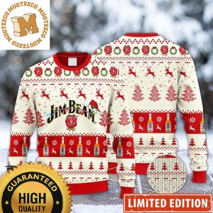 Jim Beam Christmas Lights And Santa Hat Reindeer Snowy Night Knitting White Christmas Ugly Sweater