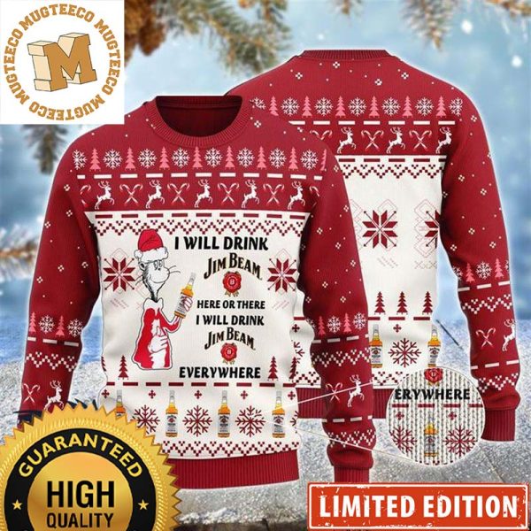 Jim Beam Dr Seuss I Will Drink Jim Beam Here Or There Everywhere Christmas Ugly Sweater