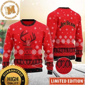 Jim Beam Reindeer Snowy Night Snowflakes Knitting Red Christmas Ugly Sweater
