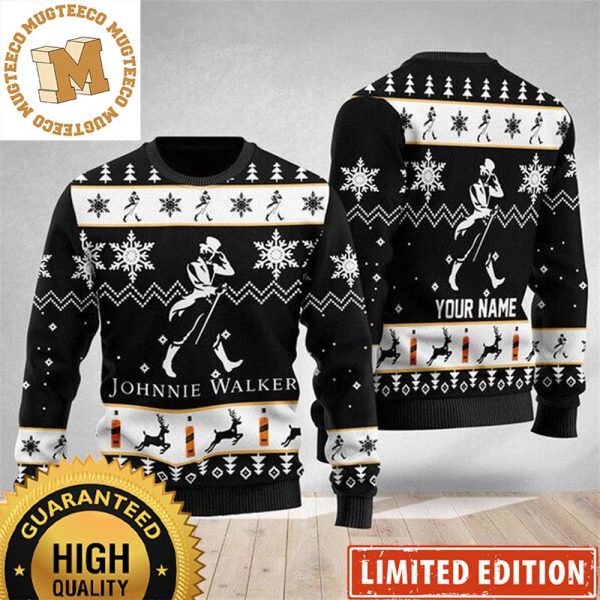 Johnnie Walker Snowflakes Reindeer Knitting Black And Personalized Christmas Ugly Sweater