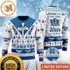 Keystone Light Beer Logo Snowflakes Reindeer Knitting White And Blue Christmas Ugly Sweater