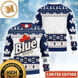 Labatt Blue Imported Snowflakes Knitting White And Blue Christmas Ugly Sweater