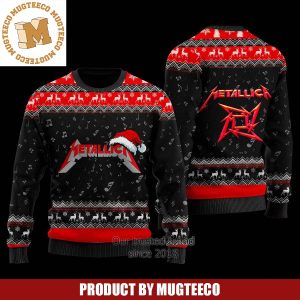 Metallica Logo With Santa Hat Reindeer Black And Red Ugly Christmas Sweater