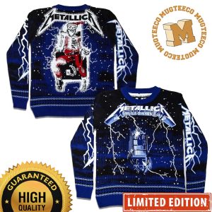 Metallica Ride The Lightning Skeleton Santa Ugly Christmas Sweater 2023