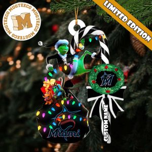 Miami Marlins MLB Grinch Candy Cane Personalized Xmas Gifts Christmas Tree Decorations Ornament