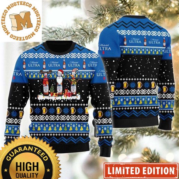 Michelob Ultra Beer Bottles Santa Reindeer And Snow Man Costumes Snowflake Christmas Sweater