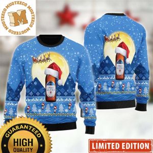 Michelob Ultra Santa Claus Sleigh Knitting Blue Christmas Ugly Sweater