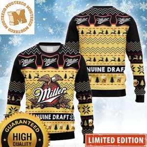 Miller Genuine Draft Big Logo With Pine Tree Snowflakes Knitting Christmas Ugly Sweater