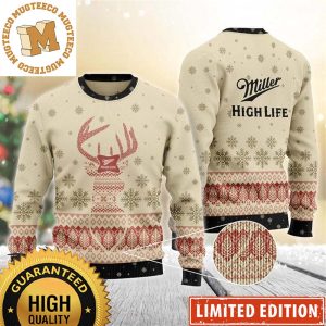 Miller High Life Reindeer Snowy Knitting Vintage Beige Christmas Ugly Sweater