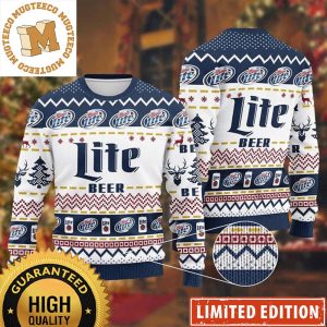 Miller Lite Beer Logo Chevron Pattern Knitting White And Blue Christmas Uglyh Sweater