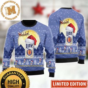 Miller Lite Beer Santa Claus Sleigh Smokey Blue Christmas Ugly Sweater