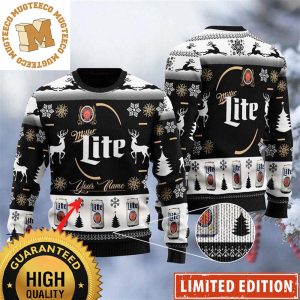 Miller Lite Logo With Reindeer Personalized Black Christmas Ugly Sweater