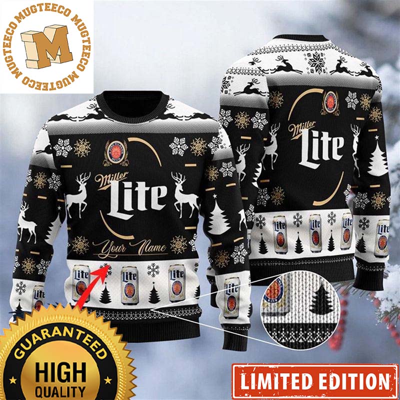Miller Lite Logo With Reindeer Personalized Black Christmas Ugly ...