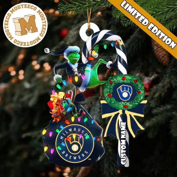 Milwaukee Brewers MLB Grinch Candy Cane Personalized Xmas Gifts Christmas Tree Decorations Ornament