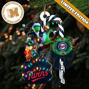 Minnesota Twins MLB Grinch Candy Cane Personalized Xmas Gifts Christmas Tree Decorations Ornament