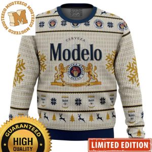 Modelo Cerveza Mexico Beer Lions Beige Knitting Christmas Ugly Sweater