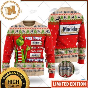 Modelo Especial Beer Grinch I Will Drink Here I Will Drink Everywhere Funny Ugly Sweater 2023