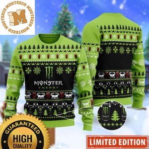 Monster Energy Logo Christmas Scenes Knitting Pattern Signature Black And Green Holiday Ugly Sweater