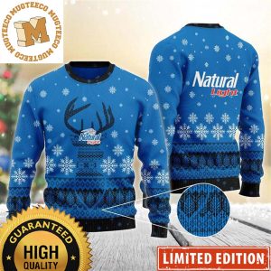 Natural Light Beer Logo Reindeer Snowy Blue Holiday Ugly Sweater