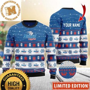 Natural Light Personalized Christmas Twinkle Lights Snowflakes Knitting White And Blue Holiday Ugly Sweater