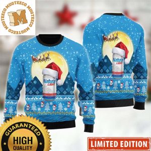 Natural Light Santa Claus Sleigh Knitting Blue Ugly Sweater