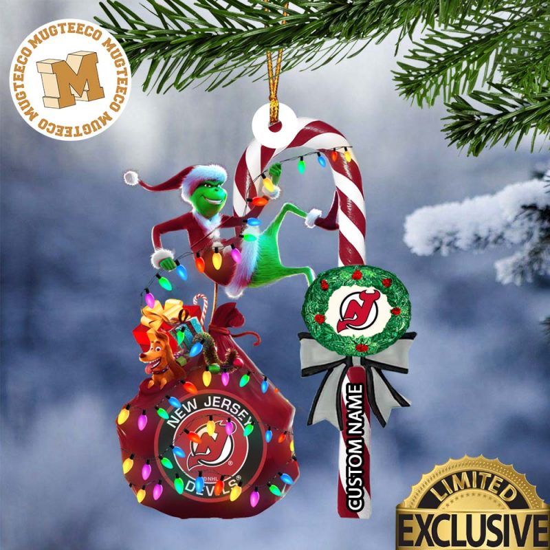 New Jersey Devils NHL Grinch Candy Cane Personalized Xmas Gifts Christmas Tree Decorations Ornament Mugteeco