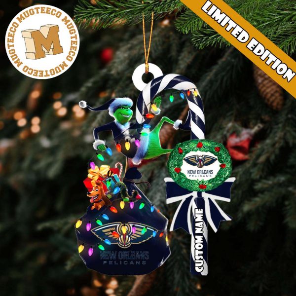 New Orleans Pelicans NBA Grinch Candy Cane Personalized Xmas Gifts Christmas Tree Decorations Ornament