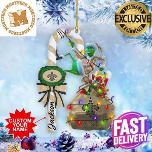 New Orleans Saints NFL Grinch Candy Cane Personalized Xmas Gifts Christmas Tree Decorations Ornament