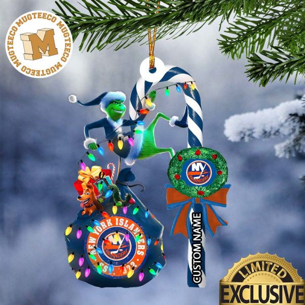 New York Islanders NHL Grinch Candy Cane Personalized Xmas Gifts Christmas Tree Decorations Ornament