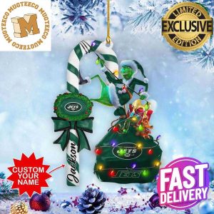 New York Jets NFL Grinch Candy Cane Personalized Xmas Gifts Christmas Tree Decorations Ornament