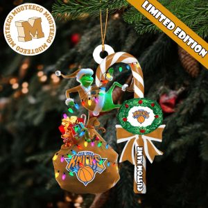 New York Knicks NBA Grinch Candy Cane Personalized Xmas Gifts Christmas Tree Decorations Ornament