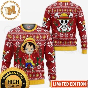 One Piece Chibi Luffy Knitting Red Ugly Christmas Sweater Anime Xmas