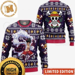 One Piece Luffy Gear 4 Straw Hat Pirate Logo Snowflakes Knitted Ugly Christmas Sweater
